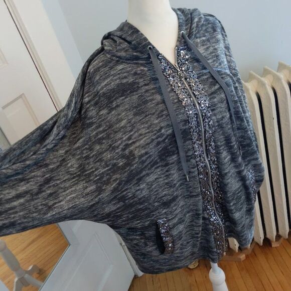 Vintage Y2K Juicy Couture Jacket Heathered Gray Sequins Dolman Sleeves Large - Picture 4 of 10